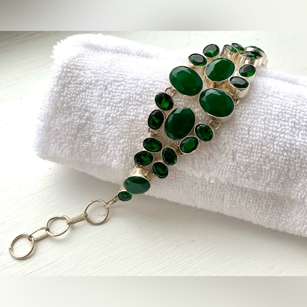 Vintage Sterling Silver 925 Green Multi Stone Bracelet